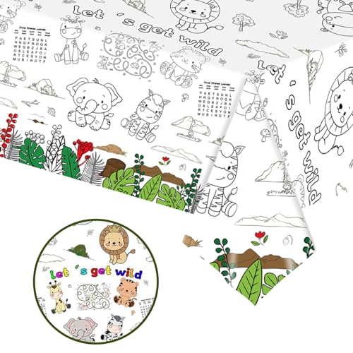Tischdecke zum Ausmalen,137x274cm Papiertischdecke zum Ausmalen,Bemalbare Tischdecke Waldtiere,Ausmal Tischdecke,Deko Kindergeburtstag,Kreative Kinderbeschäftigung,Ausmalen Tiere,Mal Mich Bunt von POPOYU