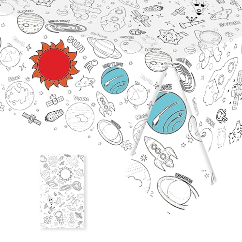 Tischdecke zum Ausmalen,137x274cm Papiertischdecke zum Ausmalen,Bemalbare Tischdecke Astronaut,Ausmal Tischdecke,Deko Kindergeburtstag,Kreative Kinderbeschäftigung,Ausmalen Tiere,Mal Mich Bunt von POPOYU