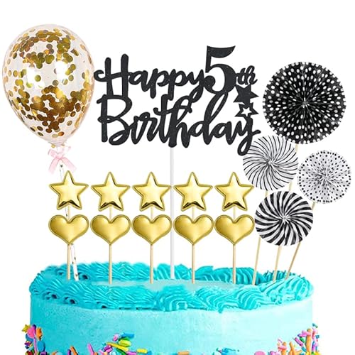 Tortendeko 5 Geburtstag Mädchen Junge,16 Stück Glitzer 5. Geburtstagstorte Topper,Schwarzes Gold Cake Topper Deko 5 Geburtstag,Happy 5th Birthday Kuchendeko,für 5. Geburtstag Party Kuchen Deko Tortendeko 5 Geburtstag Mädchen Junge,16 Stück Glitzer 5. Geburtstagstorte Topper,Schwarzes Gold Cake Topper Deko 5 Geburtstag,Happy 5th Birthday Kuchendeko,für 5. Geburtstag Party Kuchen Deko von POPOYU
