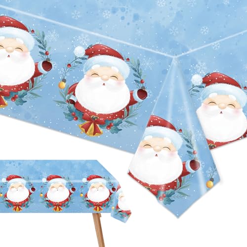 Weihnachtstischdecke Blau,137x274cm Tischdecke Weihnachten,Weihnachten Pappteller und Servietten Set,Weihnachtstischdecke Blau,137x274cm Tischdecke Weihnachten Rechteckige Weihnachten Tischhussen von POPOYU