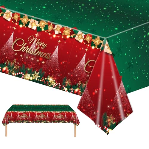 Weihnachtstischdecke Rot und Grün,137x274cm Tischdecke Weihnachten Rechteckige Weihnachten Tischhussen Tischläufe Xmas Tischdecke Esstischdecke,Groß Tischläufer Weihnachts Party Tischdecke Tischtuch von POPOYU