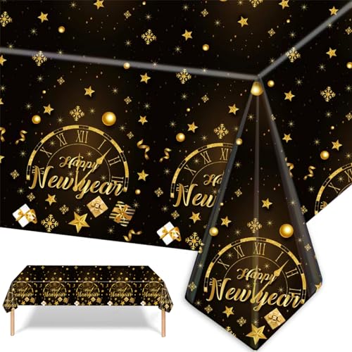 Weihnachtstischdecke Schwarzes Gold,137x274cm Tischdecke Weihnachten Rechteckige New Year Tischhussen Tischläufe Xmas Tischdecke Esstischdecke,Groß Tischläufer Weihnachts Party Tischdecke Tischtuch von POPOYU