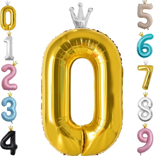 Zahl 0 Luftballon Gold, 101cm Riesen Zahlenballon Nummer 0 1 2 3 4 5 6 7 8 9 10 16 18 21 30 40 50 60 70 80 90 100, 40" Groß Folienballons für Hochzeit Jubiläum, Geburtstagsballons Party Dekoration von POPOYU