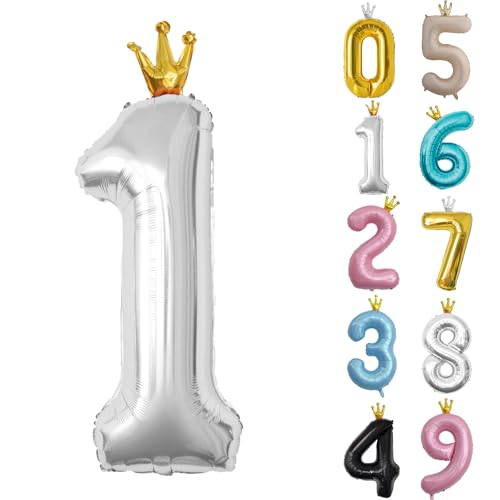 Zahl 1 Luftballon Silber, 101cm Riesen Zahlenballon Nummer 0 1 2 3 4 5 6 7 8 9 10 16 18 21 30 40 50 60 70 80 90 100, 40" Groß Folienballons für Hochzeit Jubiläum, Geburtstagsballons Party Dekoration Zahl 1 Luftballon Silber, 101cm Riesen Zahlenballon Nummer 0 1 2 3 4 5 6 7 8 9 10 16 18 21 30 40 50 60 70 80 90 100, 40" Groß Folienballons für Hochzeit Jubiläum, Geburtstagsballons Party Dekoration von POPOYU