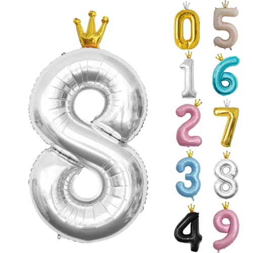 Zahl 8 Luftballon Silber, 101cm Riesen Zahlenballon Nummer 0 1 2 3 4 5 6 7 8 9 10 16 18 21 30 40 50 60 70 80 90 100, 40" Groß Folienballons für Hochzeit Jubiläum, Geburtstagsballons Party Dekoration Zahl 8 Luftballon Silber, 101cm Riesen Zahlenballon Nummer 0 1 2 3 4 5 6 7 8 9 10 16 18 21 30 40 50 60 70 80 90 100, 40" Groß Folienballons für Hochzeit Jubiläum, Geburtstagsballons Party Dekoration von POPOYU