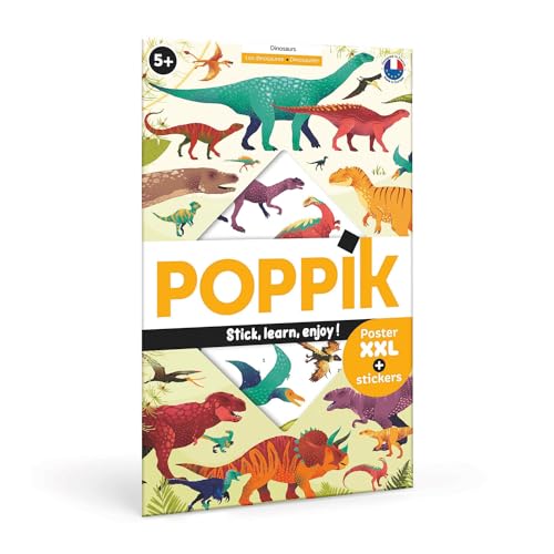 POPPIK 1841059 Sticker-Poster, Dinosaurier, interaktives Lernposter mit Aufklebern, mehrsprachiges Dinoposter, für Kinder ab 6 Jahren, 68 x 100 cm von POPPIK