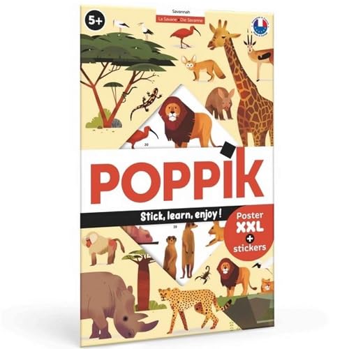 POPPIK 1841163 Sticker-Poster, Savanne, interaktives Lernposter mit ablösbaren Aufklebern, mehrsprachiges Wissensposter, für Kinder ab 5 Jahren, 68 x 100 cm POPPIK 1841163 Sticker-Poster, Savanne, interaktives Lernposter mit ablösbaren Aufklebern, mehrsprachiges Wissensposter, für Kinder ab 5 Jahren, 68 x 100 cm von POPPIK