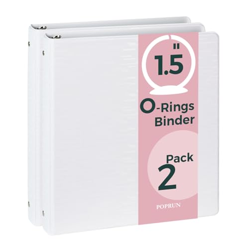 POPRUN 3-Ringbuch, 3,8 cm, PVC-frei, robuster Organizer mit 2 Innentaschen für Schule und Büro, robuster Ordner für 325 Blatt (21,6 x 27,9 cm Papier), 2 Stück, Weiß von POPRUN