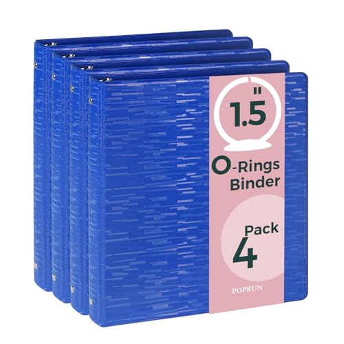 POPRUN 3-Ringbuch, 3,8 cm, PVC-frei, robuster Organizer mit 2 Innentaschen für Schule und Büro, robuster Ordner für 325 Blatt (21,6 x 27,9 cm Papier), 4 Stück, Preußischblau von POPRUN