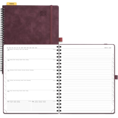 POPRUN Kalender 2025 Buchkalender A4 Notizbuch (Aug.2024-Dez.2025), ca. A4 (26,5 x 21,5 cm), Terminplaner, Wochenplaner 2025 Ringbuch mit Softcover, Zertifiziertem Papier - Weinrot von POPRUN