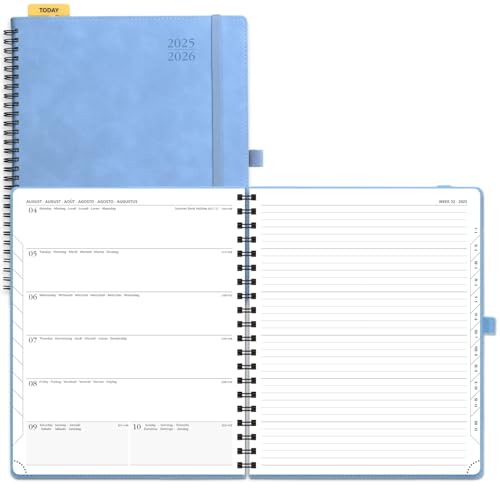 POPRUN Kalender 2025 2026 Buchkalender Notizbuch (Aug.2025-Dez.2026), ca. A4 (26,5 x 21,5 cm), Terminplaner, Wochenplaner Ringbuch mit Softcover, Zertifiziertem Papier - Cyanblau von POPRUN
