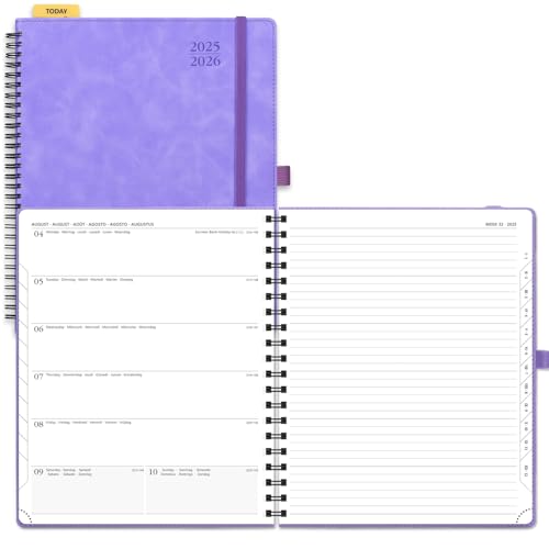 POPRUN Kalender 2025 2026 Buchkalender Notizbuch (Aug.2025-Dez.2026), ca. A4 (26,5 x 21,5 cm), Terminplaner, Wochenplaner Ringbuch mit Softcover, Zertifiziertem Papier - Flieder von POPRUN