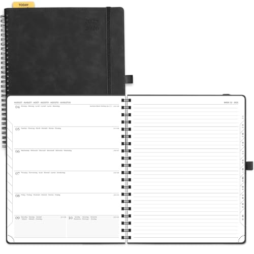 POPRUN Kalender 2025 2026 Buchkalender Notizbuch (Aug.2025-Dez.2026), ca. A4 (26,5 x 21,5 cm), Terminplaner, Wochenplaner Ringbuch mit Softcover, Zertifiziertem Papier - Schwarz von POPRUN