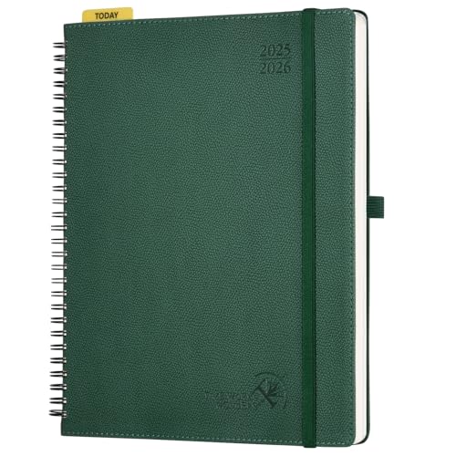 POPRUN Kalender 2025 2026 Horizontale Wochenplaner (Aug.2025-Dez.2026) – Ringbuch mit Softcover, ca. A4 (21.8x26,4 cm),17-Monate-Terminplaner 1 Woche 2 Seite, Armeegrün von POPRUN