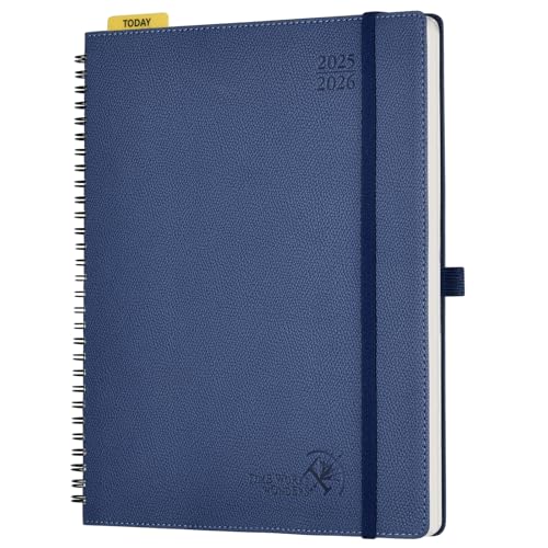 POPRUN Kalender 2025 2026 Horizontale Wochenplaner (Aug.2025-Dez.2026) – Ringbuch mit Softcover, ca. A4 (21.8x26,4 cm),17-Monate-Terminplaner 1 Woche 2 Seite, Marineblau von POPRUN