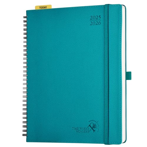 POPRUN Kalender 2025 2026 Horizontale Wochenplaner (Aug.2025-Dez.2026) – Ringbuch mit Softcover, ca. A4 (21.8x26,4 cm),17-Monate-Terminplaner 1 Woche 2 Seite, Pazifikgrün von POPRUN