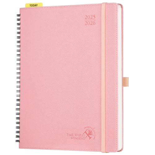 POPRUN Kalender 2025 2026 Horizontale Wochenplaner (Aug.2025-Dez.2026) – Ringbuch mit Softcover, ca. A4 (21.8x26,4 cm),17-Monate-Terminplaner 1 Woche 2 Seite, Zartrosa von POPRUN