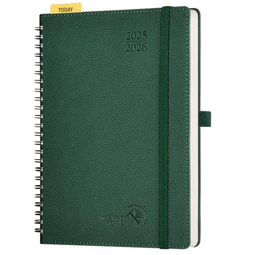 POPRUN Kalender 2025 2026 Horizontale Wochenplaner (Aug.2025-Dez.2026) – Ringbuch mit Softcover, ca. A5 (22x16,5 cm),17-Monate-Terminplaner 1 Woche 2 Seite, Armeegrün von POPRUN