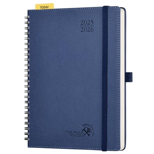 POPRUN Kalender 2025 2026 Horizontale Wochenplaner (Aug.2025-Dez.2026) – Ringbuch mit Softcover, ca. A5 (22x16,5 cm),17-Monate-Terminplaner 1 Woche 2 Seite, Marineblau von POPRUN