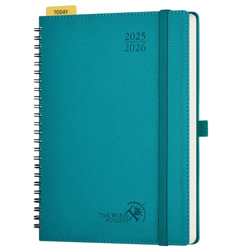 POPRUN Kalender 2025 2026 Horizontale Wochenplaner (Aug.2025-Dez.2026) – Ringbuch mit Softcover, ca. A5 (22x16,5 cm),17-Monate-Terminplaner 1 Woche 2 Seite, Pazifikgrün von POPRUN