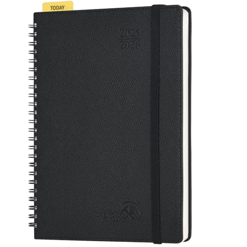 POPRUN Kalender 2025 2026 Horizontale Wochenplaner (Aug.2025-Dez.2026) – Ringbuch mit Softcover, ca. A5 (22x16,5 cm),17-Monate-Terminplaner 1 Woche 2 Seite, Schwarz von POPRUN