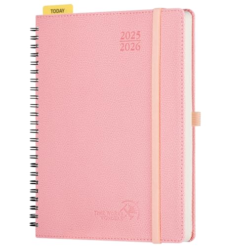 POPRUN Kalender 2025 2026 Horizontale Wochenplaner (Aug.2025-Dez.2026) – Ringbuch mit Softcover, ca. A5 (22x16,5 cm),17-Monate-Terminplaner 1 Woche 2 Seite, Zartrosa von POPRUN