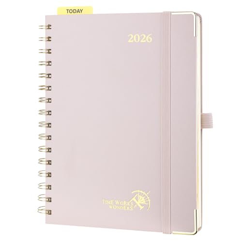 POPRUN Kalender 2026 Buchkalender 21,5 x 16 cm, 17-Monate-Terminplaner Ringbuch (Jan.2026-Dez.2026), Wochenplaner 2026 Hardcover mit Plastiklineal, 80 GSM Papier - Hellrosa von POPRUN