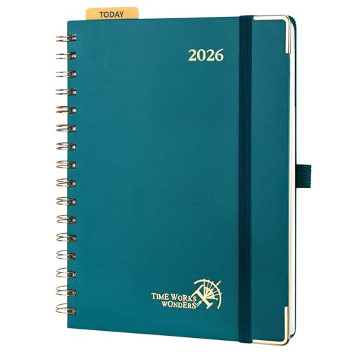 POPRUN Kalender 2026 Buchkalender 21,5 x 16 cm, 17-Monate-Terminplaner Ringbuch (Jan.2026-Dez.2026), Wochenplaner 2026 Hardcover mit Plastiklineal, 80 GSM Papier - Pazifikgrün von POPRUN