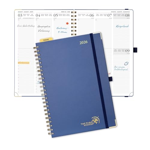 POPRUN Kalender 2026 Buchkalender 30,5 x 21 cm, 12-Monate-Terminplaner Ringbuch (Jan.2026-Dez.2026), Wochenplaner 2026 Hardcover mit Plastiklineal, 80 GSM Papier - Marineblau von POPRUN