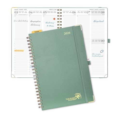 POPRUN Kalender 2026 Buchkalender 30,5 x 21 cm, 12-Monate-Terminplaner Ringbuch (Jan.2026-Dez.2026), Wochenplaner 2026 Hardcover mit Plastiklineal, 80 GSM Papier - Mitternachtsgrün von POPRUN