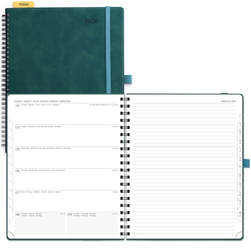 POPRUN Kalender 2026 Buchkalender Ringbuch mit Softcover, ca. A4 (26,5 x 21,5 cm) - Terminplaner, Wochenplaner Notizbuch (Jan.2026-Dez.2026) mit 100 GSM Papier - Petrolgrün von POPRUN