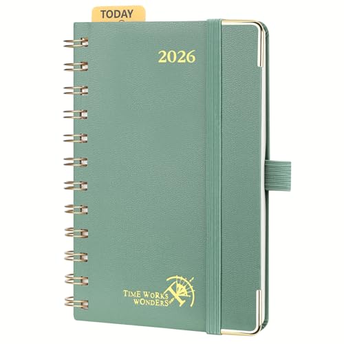 POPRUN Kalender 2026 Klein 16 x 10,5 cm (Jan.2026-Dez.2026) - TaschenKalender 2026 Klein Ringbuch mit Hardcover - Terminplaner, Wochenplaner mit Vergoldete Schutzecken - Mitternachtsgrün von POPRUN