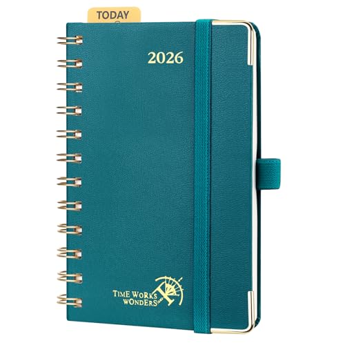 POPRUN Kalender 2026 Klein 16 x 10,5 cm (Jan.2026-Dez.2026) - TaschenKalender 2026 Klein Ringbuch mit Hardcover - Terminplaner, Wochenplaner mit Vergoldete Schutzecken - Pazifikgrün von POPRUN