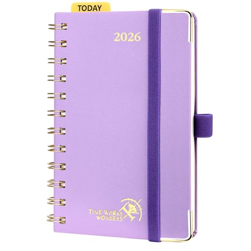 POPRUN Kalender 2026 Klein 16 x 10,5 cm (Jan.2026-Dez.2026) - TaschenKalender 2026 Klein Ringbuch mit Hardcover - Terminplaner, Wochenplaner mit Vergoldete Schutzecken - Violett von POPRUN