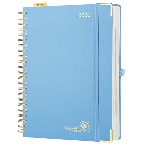 POPRUN Kalender 2026 Tagesplaner Ringbuch mit Hardcover 30,5 x 22 cm, Tageskalender A4 1 Tag 1 Seite (Montag - Sonntag), Terminplaner (Jan.2026-Dez.2026) mit Plastiklineal - Dunstblau von POPRUN