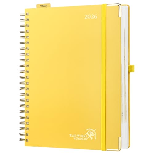 POPRUN Kalender 2026 Tagesplaner Ringbuch mit Hardcover 30,5 x 22 cm, Tageskalender A4 1 Tag 1 Seite (Montag - Sonntag), Terminplaner (Jan.2026-Dez.2026) mit Plastiklineal - Hellgelb von POPRUN