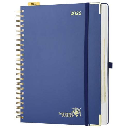 POPRUN Kalender 2026 Tagesplaner Ringbuch mit Hardcover 30,5 x 22 cm, Tageskalender A4 1 Tag 1 Seite (Montag - Sonntag), Terminplaner (Jan.2026-Dez.2026) mit Plastiklineal - Marineblau von POPRUN
