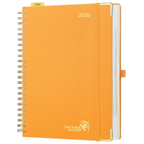 POPRUN Kalender 2026 Tagesplaner Ringbuch mit Hardcover 30,5 x 22 cm, Tageskalender A4 1 Tag 1 Seite (Montag - Sonntag), Terminplaner (Jan.2026-Dez.2026) mit Plastiklineal - Orange von POPRUN