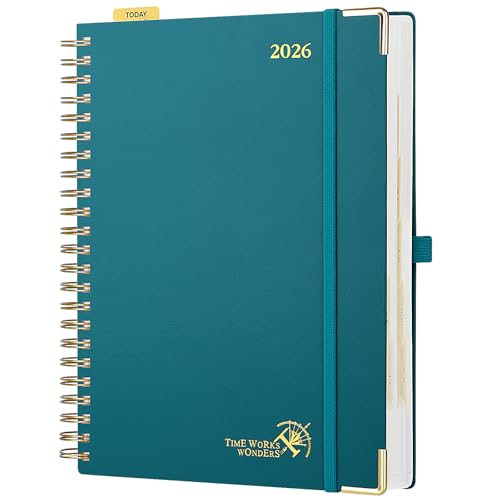 POPRUN Kalender 2026 Tagesplaner Ringbuch mit Hardcover 30,5 x 22 cm, Tageskalender A4 1 Tag 1 Seite (Montag - Sonntag), Terminplaner (Jan.2026-Dez.2026) mit Plastiklineal - Pazifikgrün von POPRUN