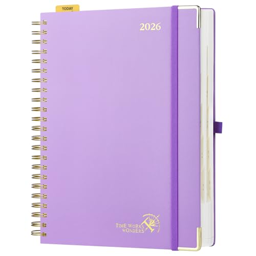 POPRUN Kalender 2026 Tagesplaner Ringbuch mit Hardcover 30,5 x 22 cm, Tageskalender A4 1 Tag 1 Seite (Montag - Sonntag), Terminplaner (Jan.2026-Dez.2026) mit Plastiklineal - Violett von POPRUN