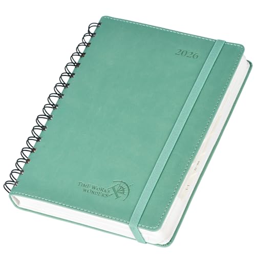 POPRUN Kalender 2026 Tagesplaner Softcover 21,5 x 14,5 cm (Jan.2026-Dez.2026), Tageskalender Ringbuch 1 Tag 1 Seite (Montag - Sonntag) mit PU-Leder, Monatliche Registerkarten - Mitternachtsgrün von POPRUN