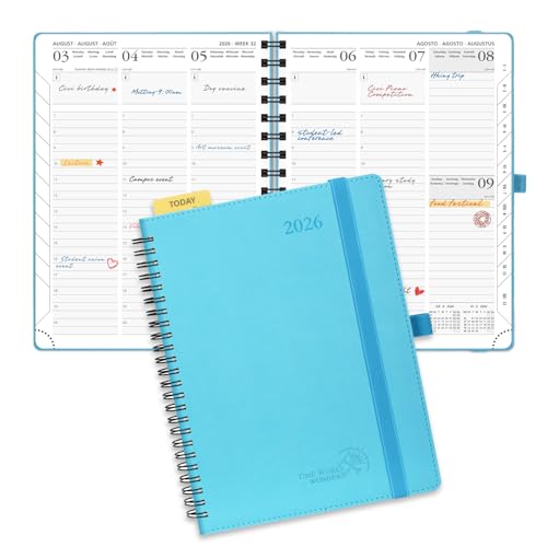 POPRUN Kalender 2026 Wochenplaner 22 x 16,5 cm, 17-Monate-Terminplaner Ringbuch (Jan.2026-Dez.2026), Buchkalender 1 Woche 2 Seite mit Softcover - Blaugrün von POPRUN
