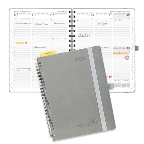 POPRUN Kalender 2026 Wochenplaner 22 x 16,5 cm, 17-Monate-Terminplaner Ringbuch (Jan.2026-Dez.2026), Buchkalender 1 Woche 2 Seite mit Softcover - Grau von POPRUN