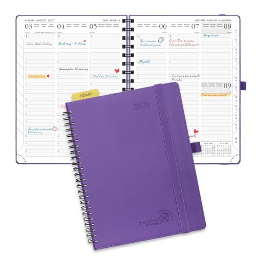 POPRUN Kalender 2026 Wochenplaner 22 x 16,5 cm, 17-Monate-Terminplaner Ringbuch (Jan.2026-Dez.2026), Buchkalender 1 Woche 2 Seite mit Softcover - Lila von POPRUN