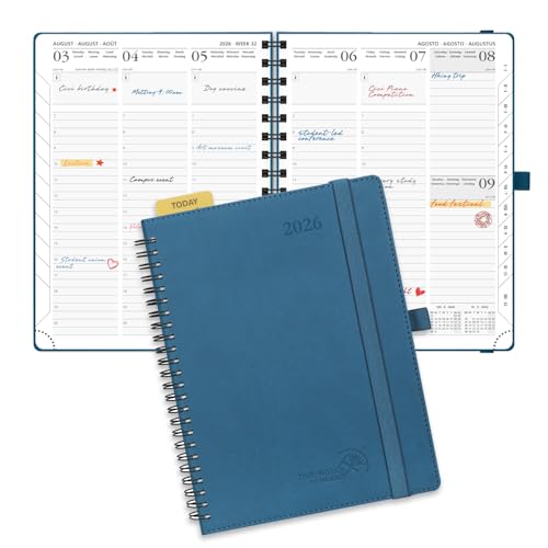 POPRUN Kalender 2026 Wochenplaner 22 x 16,5 cm, 17-Monate-Terminplaner Ringbuch (Jan.2026-Dez.2026), Buchkalender 1 Woche 2 Seite mit Softcover - Marineblau von POPRUN