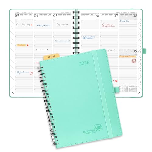 POPRUN Kalender 2026 Wochenplaner 22 x 16,5 cm, 17-Monate-Terminplaner Ringbuch (Jan.2026-Dez.2026), Buchkalender 1 Woche 2 Seite mit Softcover - Mintgrün von POPRUN