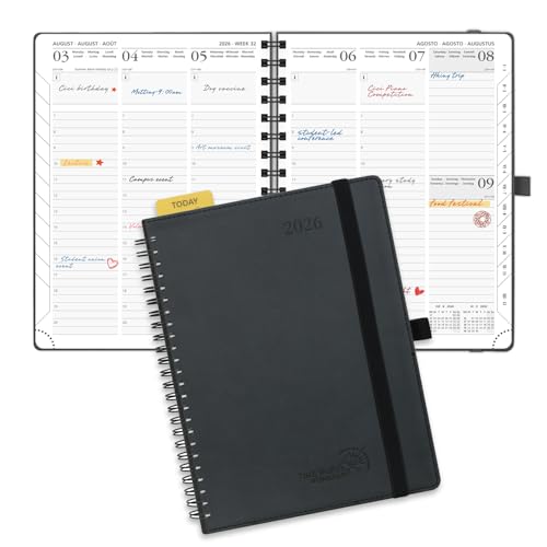 POPRUN Kalender 2026 Wochenplaner 22 x 16,5 cm, 17-Monate-Terminplaner Ringbuch (Jan.2026-Dez.2026), Buchkalender 1 Woche 2 Seite mit Softcover - Schwarz von POPRUN