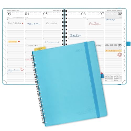 POPRUN Kalender 2026 Wochenplaner 26,5 x 21,5 cm, 17-Monate-Terminplaner Ringbuch (Jan.2026-Dez.2026), Buchkalender 1 Woche 2 Seite mit Softcover - Blaugrün von POPRUN