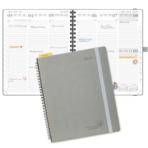 POPRUN Kalender 2026 Wochenplaner 26,5 x 21,5 cm, 17-Monate-Terminplaner Ringbuch (Jan.2026-Dez.2026), Buchkalender 1 Woche 2 Seite mit Softcover - Grau von POPRUN
