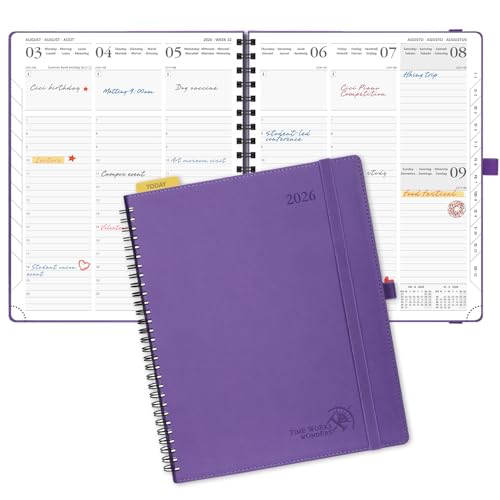 POPRUN Kalender 2026 Wochenplaner 26,5 x 21,5 cm, 17-Monate-Terminplaner Ringbuch (Jan.2026-Dez.2026), Buchkalender 1 Woche 2 Seite mit Softcover - Lila von POPRUN